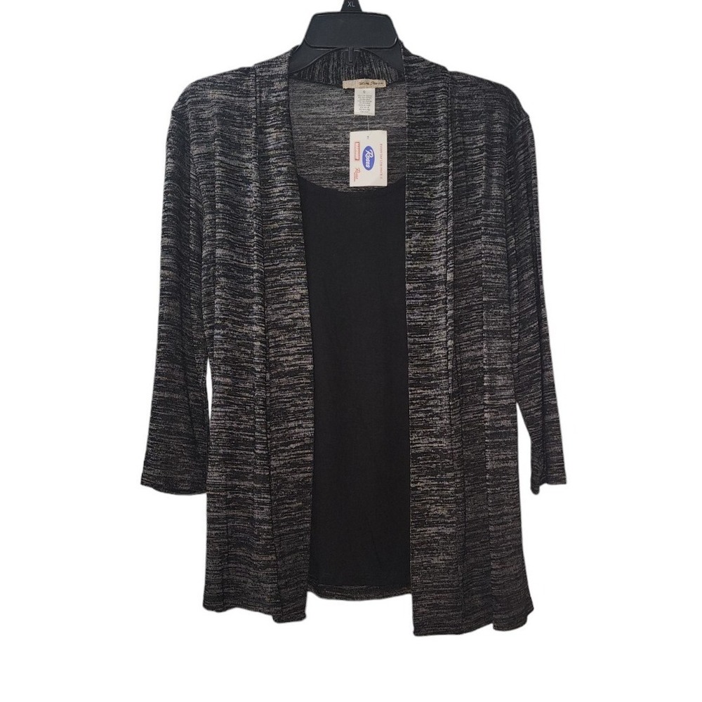 Ultra Teeze Cardigan Tank Top Set Duster Open Front Knit Black Gray Small‎